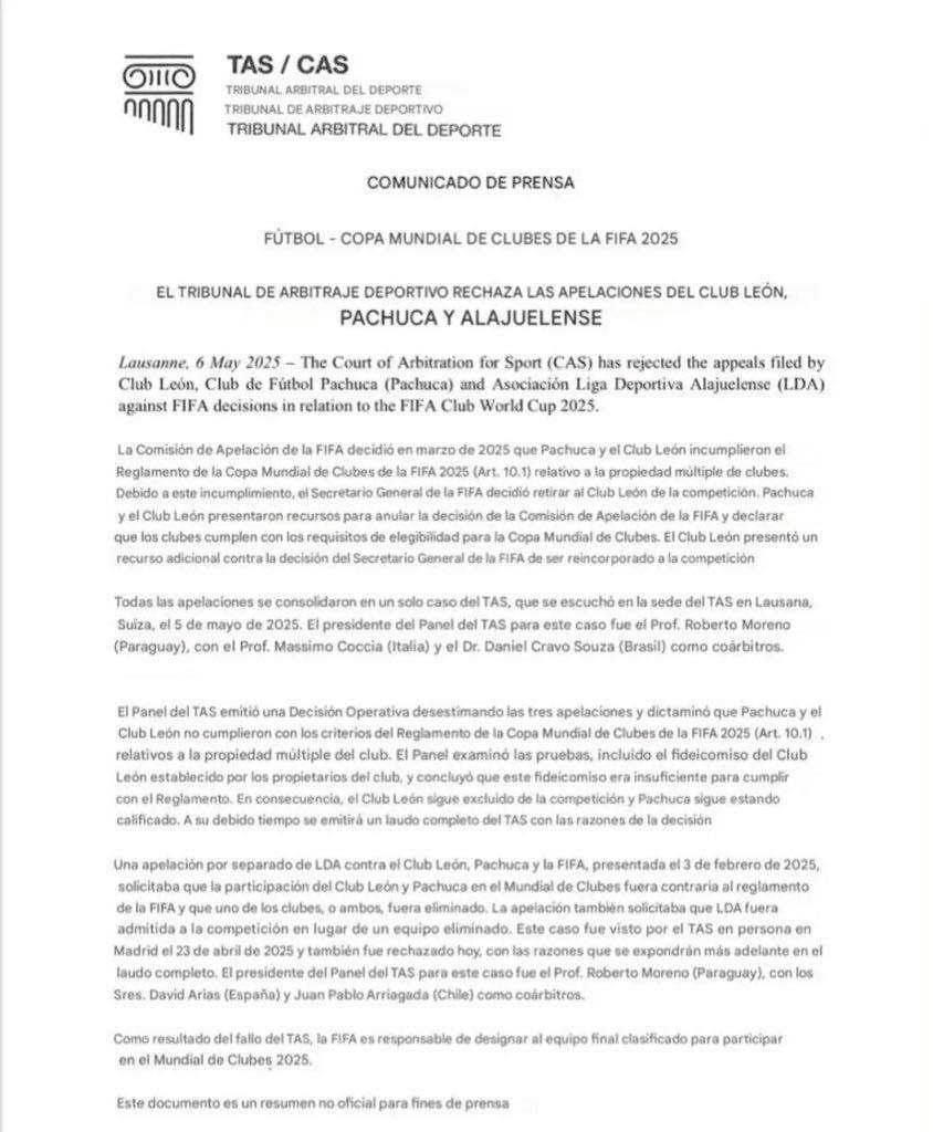 La decisión del TAS con la exclusión